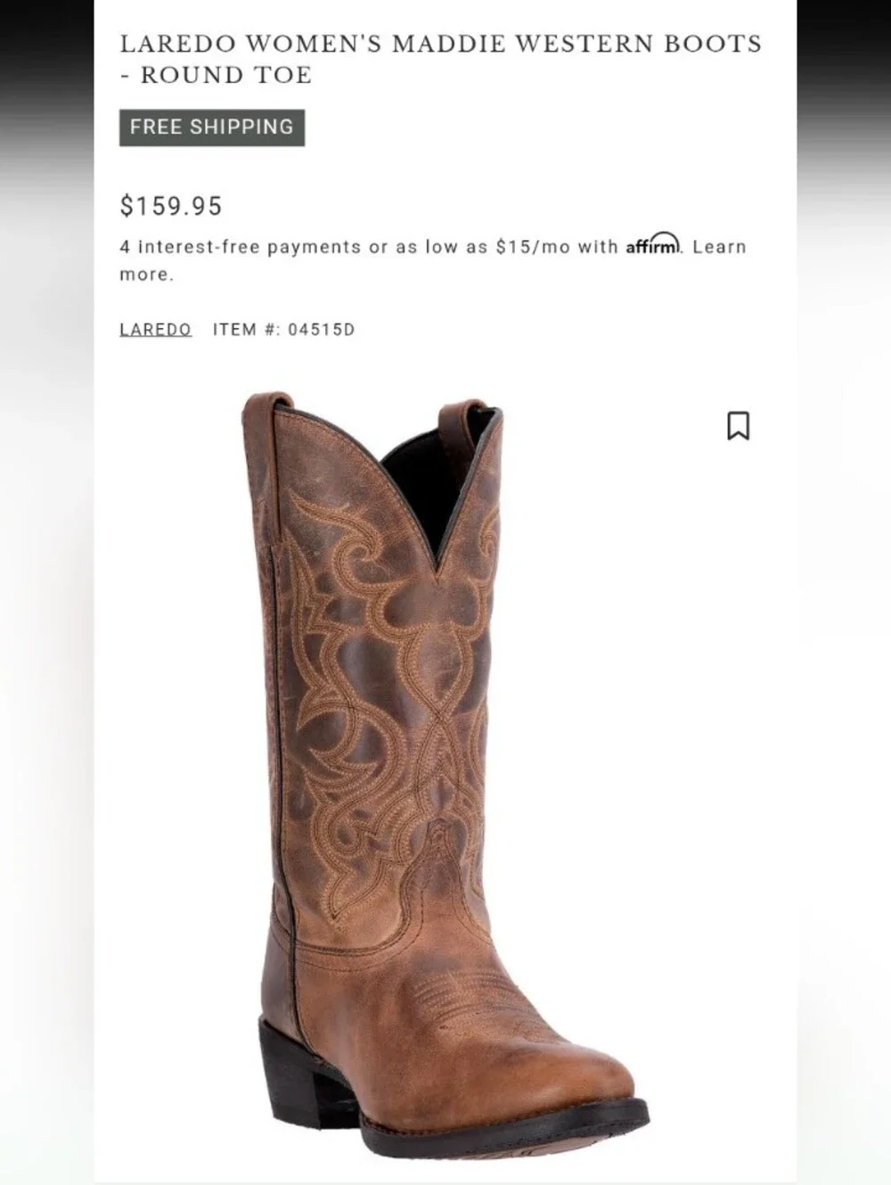 Laredo Maddie Round Toe Western Boots - Picture 2 of 8